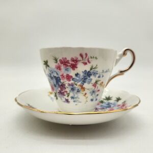 Regency English Bone China Tea Cup & Saucer Set Floral Gold Trim England Vintage